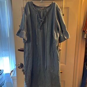 Woman Within Light Blue Denim 3/4 Sleeve Dress